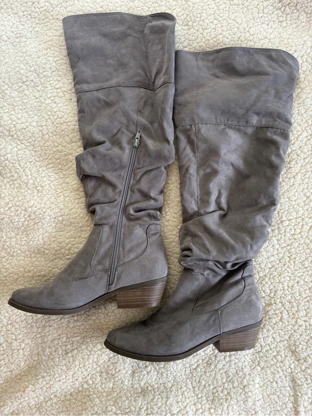 Francesca's Collections Over-the-Knee Slouch Suede Zipper Boots - Gray
